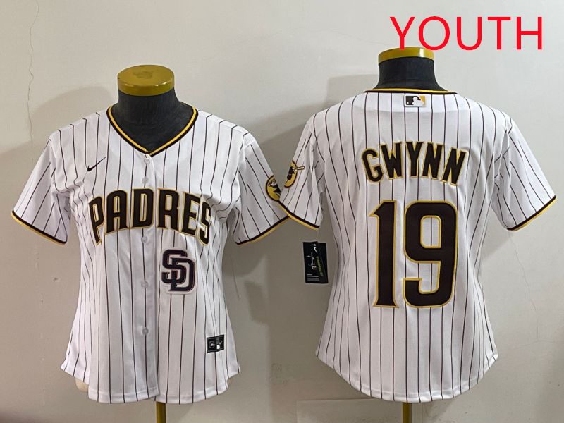 Youth San Diego Padres #19 Gwynn White Stripe Game 2025 Nike MLB Jersey style 4